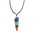 Natürlicher 7 Chakra Kristall Anhänger mit sechseckigem Konusstein und schwarzem Halsband - Schwarze Geflochtene Kordel (Kegelform)