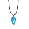 Arrowhead synthetic sky blue crystal pendant with gold plating on black cord necklace - With Leather Cord / Lake Blue