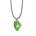 Arrowhead green crystal necklace with gold plated edges and simple black cord - With Leather Cord / Grape Purple