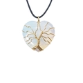 Macro detail of opalite heart pendant with golden tree of life wire wrapping - Opalite Style / 30x36mm