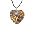 Tiger eye heart pendant necklace with golden wire wrapped tree of life on black cord - Yellow Tiger Eye Style / 30x36mm