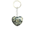 Portachiavi a cuore in diaspro dalmata naturale con anello e catena in metallo argentato - Diaspro dalmata