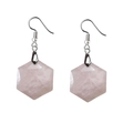 Détails de boucles d'oreilles en cristal rose hexagonal avec crochets d'oreille argentés - Quartz rose