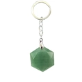 Macro detail of green aventurine stone keychain with geometric faceted cut and silver ring - Aventurine Jade
