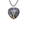 Macro detail of Tree of Life gold wire wrap on blue goldstone heart pendant necklace - Blue Sandstone Style / 30x36mm