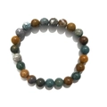 Detailed top view of 8mm natural agate and tiger eye stone beads on a beaded bracelet - 8mm / Ocean Agate