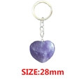 Natural heart-shaped amethyst stone keychain with silver metal ring, 28mm size - Purple Crystal