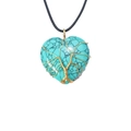 Detail of tree of life wire-wrapped heart pendant in turquoise with golden branches - Light Blue Turquoise Style / 30x36mm