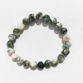 Detailed top view of 8mm green and white agate beaded bracelet on white background - 8mm / Tree Agate