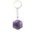 Purple amethyst hexagram crystal keychain with silver chain on white background - Purple Crystal