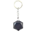 Handmade hexagram natural crystal stone keychain with blue sandstone and silver ring - Blue Sandstone