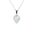 Minimalist silver necklace with a teardrop white opal stone pendant on a white background - White Crystal