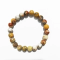 Detailed close-up of 8mm natural yellow tiger eye and weathered agate beaded bracelet - 8mm / Crazy Agate
