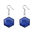 Boucles d'oreilles hexagonales en lapis-lazuli naturel avec crochet argenté - Lapis-lazuli
