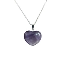Poliertes natürliches Amethyst Herzanhänger Halskette mit einer feinen Silbermetallkette - Amethyst