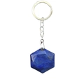 Lapis lazuli hexagram crystal pendant keychain with silver-tone metal ring and chain link - Lapis Lazuli