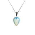 Minimalist silver chain necklace featuring a teardrop-shaped opal pendant with blue glow - Opal