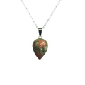 Detail view of teardrop unakite stone pendant with natural green and red textures - Unakite