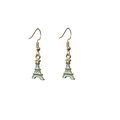 Gold star and light blue enamel Eiffel Tower drop earrings against white background - Mint Green Eiffel Tower (7)