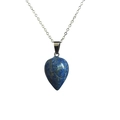 Macro view of a teardrop-shaped lapis lazuli pendant on a silver-tone chain - Lapis Lazuli