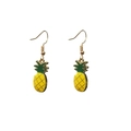 Detail of pineapple dangle earrings with yellow enamel fruit and green leaf accents - Cartoon Pineapple (5)