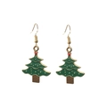 Close-up of gold-plated Christmas tree drop earrings with green enamel and red accents - Embellished Christmas Tree (2)