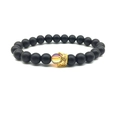 Mattschwarzes Perlenarmband mit goldener Krone und schillernder Fokusperle - Schwarz Und Kaffee Kombination