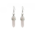 Natural pink crystal hexagonal prism drop earrings with silver hooks for women - Rose Quartz