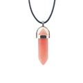 Roze kristallen zeshoekige prisma hanger ketting met zwart lederen koord - Met Leren Koord / Watermeloenrood Kristal