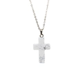 Detailopname van natuursteen kruishanger met grijze marmeren textuur en zilveren ketting - Howliet / 18*25mm