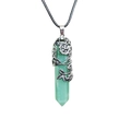 Detail eines grünen Aventurin-Anhängers mit silberner Blumenschnitzerei und schwarzer Kordel - 58x15mm / Aventurin-Jade