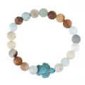 Elastic beaded bracelet with natural stone beads and green turquoise turtle charm - Matte Amazonite