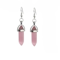 Pink hexagonal crystal column earrings with silver hooks for a bohemian style look - Pink Cat's Eye