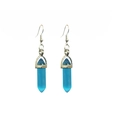 Elegant silver hook earrings featuring light blue hexagonal crystal stone pendants - Lake Blue Cat's Eye