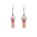 Pink quartz hexagonal prism pendant earrings with silver hooks for a bohemian style - Watermelon Red Crystal