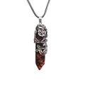 Naturkristall Sechskant Anhänger Halskette mit silberner Blume und schwarzer Kordel - 58x15mm / Mahagoni-Obsidian