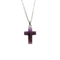 Collier avec pendentif croix en pierre naturelle violette et chaîne argentée - Améthyste / 18*25mm