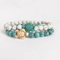 Elastic beaded bracelet set featuring white turquoise beads and turtle pendant charms - Set 3