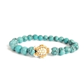 Elastic beaded bracelet with light blue turquoise-style beads and a turtle charm - Synthetic Blue Turquoise with White Turtle