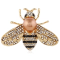 Fashion bee brooch in gold finish with large champagne pearl and white crystal stones - KC Gold Coffee