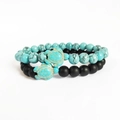 Beaded stretch bracelet set with black matte beads and turquoise turtle charm - Set 1