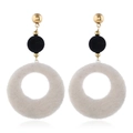 Three-tier drop earrings with gold studs, black fuzzy beads and white plush open circles - White Plush Hoop (White Gold) / White KC Gold