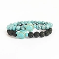 Elastic beaded bracelet set featuring green turquoise, black lava stone, and turtle charms - Set 2