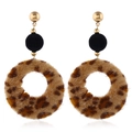Minimalist leopard print faux fur hoop earrings with gold metal studs and velvet beads - Leopard Hoop Black Bead (Coffee Black Gold) / Coffee Black Gold