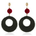 Detail of red velvet ball and dark green plush circle earring with gold metal stud - Dark Green Plush Hoop (Green Gold) / Green KC Gold