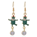 Detail of Christmas bear earrings with green enamel and red hat on golden metal hooks - Green (WEH134)