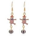 Close-up of circus bear earrings with pink enamel finish and striped ball pendants - Pink (WEH134)