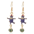 Cute circus bear drop earrings with purple enamel and green striped ball in gold finish - Purple (WEH134)