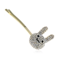 Dettaglio macro del fermaglio per capelli a coniglio dorato con strass e viso sorridente - Stile Coniglio (WFJ051)