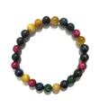 Multi-colored 8mm tiger eye and agate beaded bracelet with cat-eye luster effect - 8mm / Colorful Tiger Eye